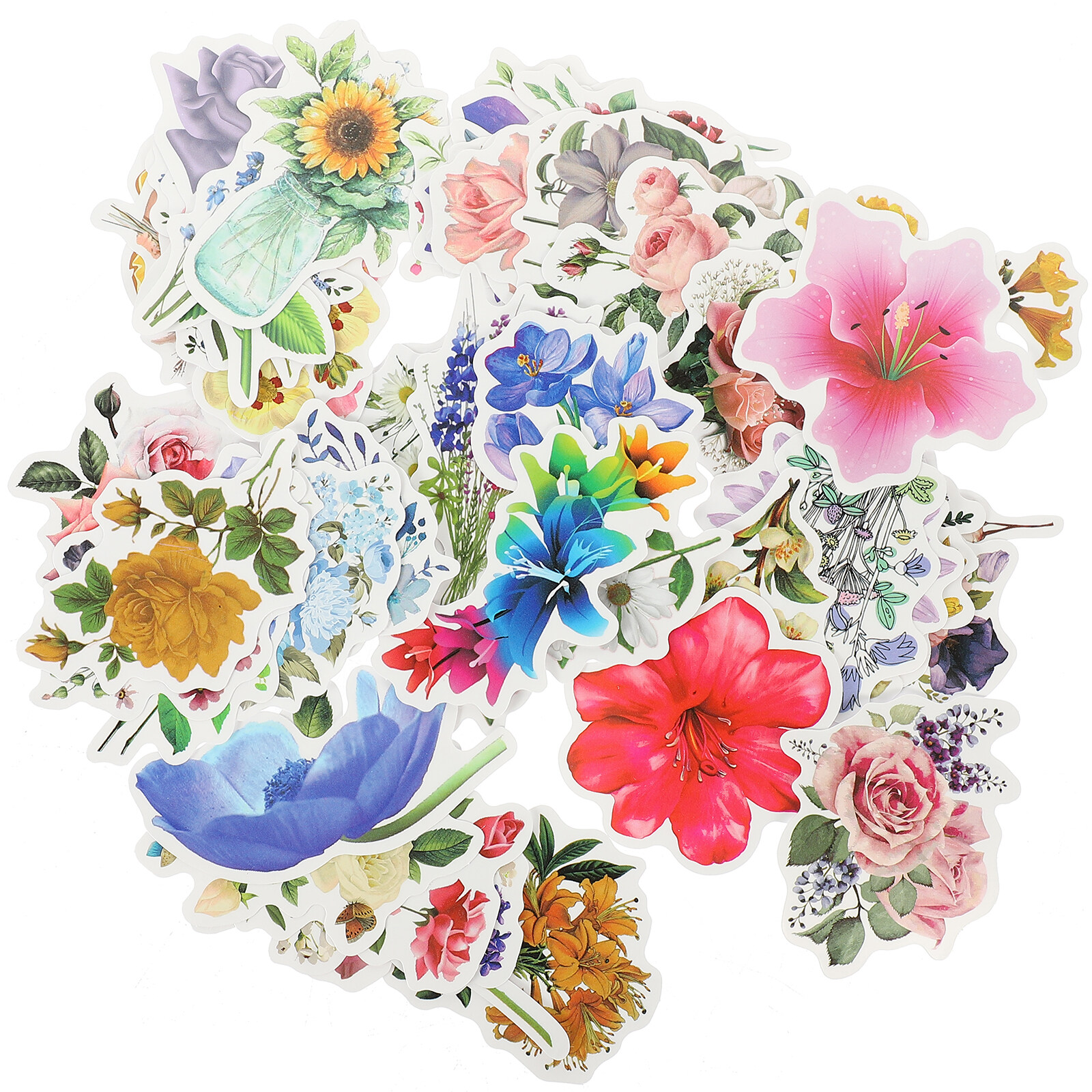 100pcs Flower Stickers Laptop Floral Decals Scrapbook Skateboard Luggage Stickers, Size: 5.7x5.6cm
